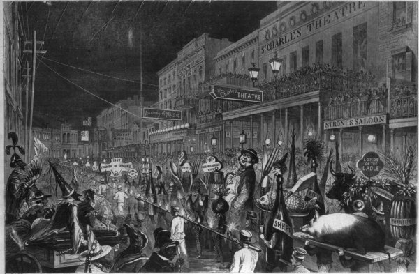 Desfile de la Mistick Krewe Of Comus en 1867. Ilustración: Library Of Congress